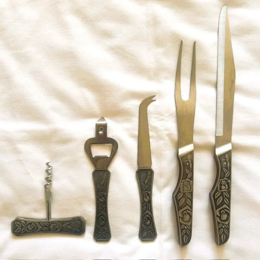 Japanese Flatware Stainless Steel Carving Knife Fork etc Rose Patterned Handles